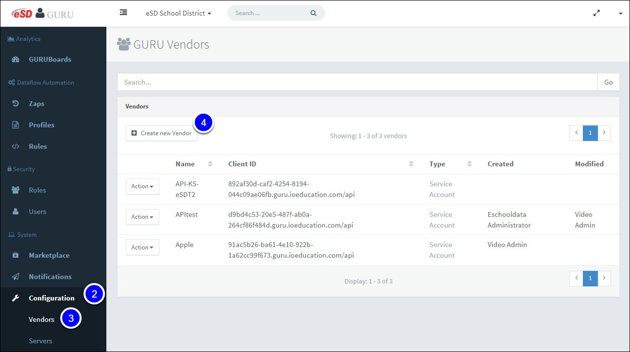 Expand the Configuration menu to access Vendors and choose to create a new vendor