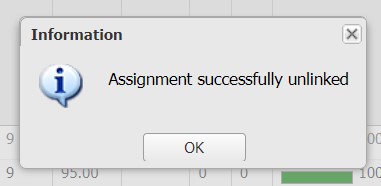 Image of the success message stating that the assignment was successfully unlinked from Google Classrom. Below the message is an OK button.