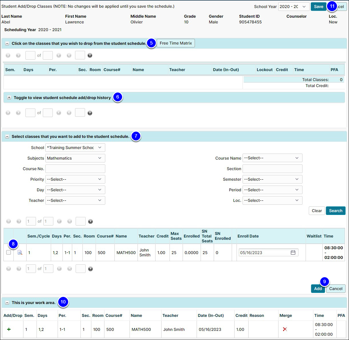 Student Add/Drop Classes Summer School eSchoolData